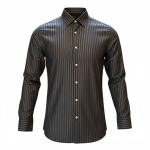 Marc Anthony Mens Long Sleeve Shirt L Black Stripe Slim Fit Button Down